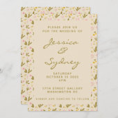 ガーデンテーマの春の花をフィーチャーしたボタニカルウェディング 招待状 (正面/裏面)