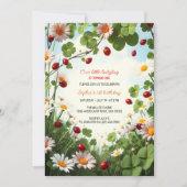 ガーデンテーマベビーガールレディーバグ1st誕生日 招待状 (正面)