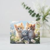 ガーデンデイジーの三匹の子猫 ポストカード (スタンド正面)