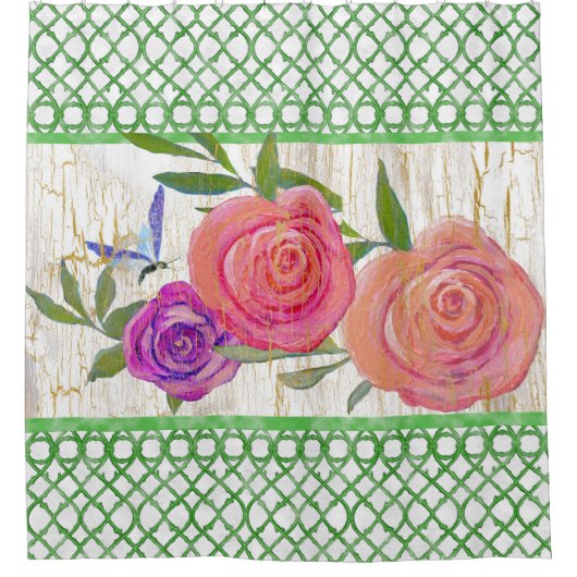 ガーデントレリスモダンフローラw蝶nウッド シャワーカーテン (正面)