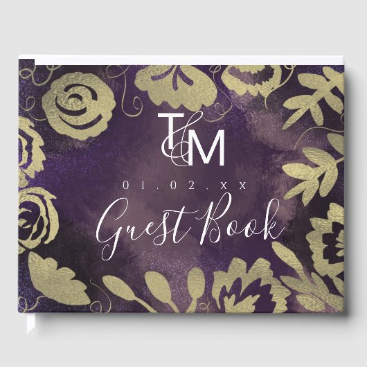 ガーデンドリーミーバラフェイク金ゴールドスプラッシュ結婚ズ ゲストブック (正面)