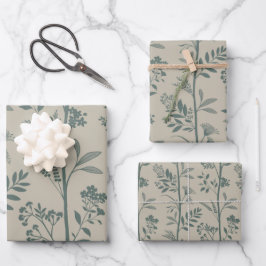 ガーデンドリーム 高級感のある植物 teal & beige ラッピングペーパーシート