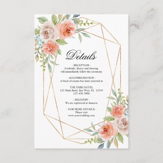 ガーデンバラおよび金ゴールドフレーム結婚の詳細エンクロージャ エンクロージャーカード (正面)