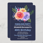 ガーデンバラウォーターカラーフラワーズ誕生日 招待状 (正面/裏面)