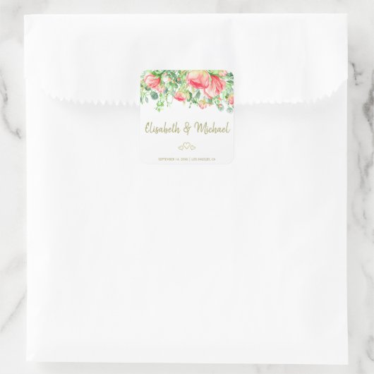 ガーデンバラエレガントロマンチック結婚式の引き出物 スクエアシール (バッグ)