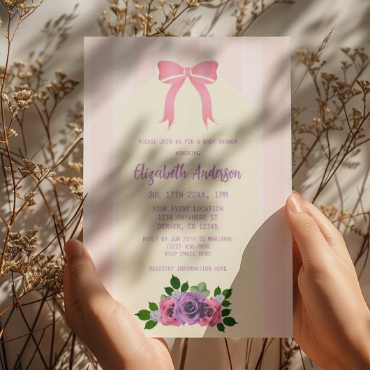 ガーデンバラピンクベビーシャワー 招待状