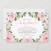 ガーデンバラホットピンクフローラ緑ベビーシャワー 招待状 (正面)