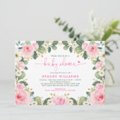 ガーデンバラホットピンクフローラ緑ベビーシャワー 招待状 (スタンド正面)