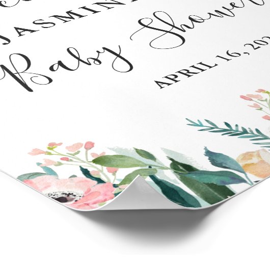 ガーデンバラ牡丹フローラベビーシャワーサイン ポスター (角)