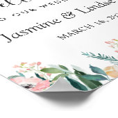 ガーデンバラ牡丹フローラ結婚のウェルカムサイン ポスター (角)