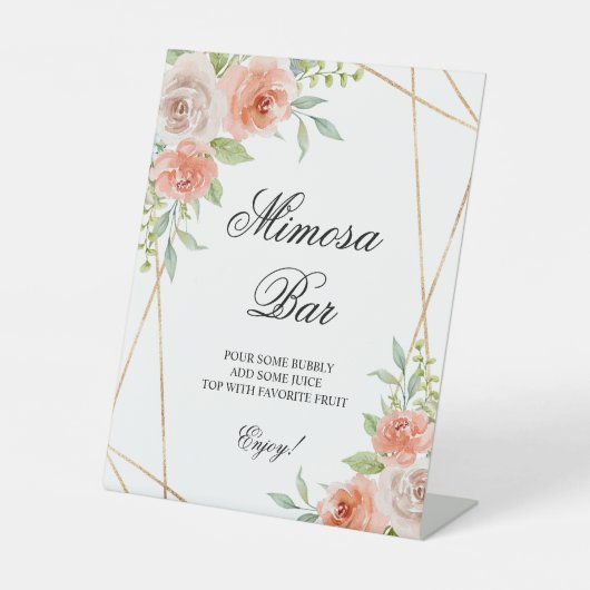 ガーデンバラ&金ゴールドフレームシャワーミモザバーサイン 台座サイン (正面)