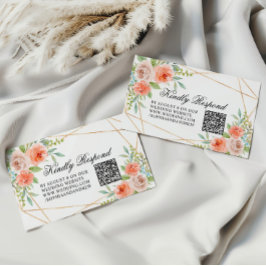 ガーデンバラ&金ゴールドフレ結婚ームのQRコードRSVP エンクロージャーカード