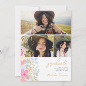 ガーデンパステルワイルドフラワー3枚の写真卒業 サンキューカード (裏面)