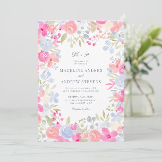 ガーデンパステル野花の写真Qrコード結婚ズ 招待状 (スタンド正面)