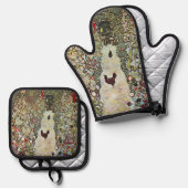 ガーデンパスw鶏、グスタフクリムト、アールヌーボー 鍋つかみ&鍋敷きセット (正面/裏面)