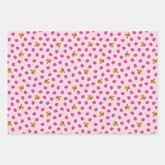 ガーデンパターンキッズの水色ピンクのウサギ ラッピングペーパーシート (正面3)