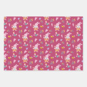 ガーデンパターンキッズの水色ピンクのウサギ ラッピングペーパーシート (正面2)