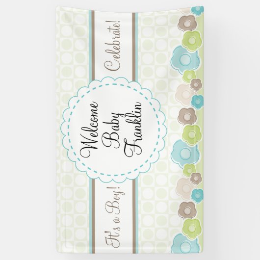 ガーデンパーソナライズされたボーイズ赤ちゃんシャワーバナー 横断幕 (縦)