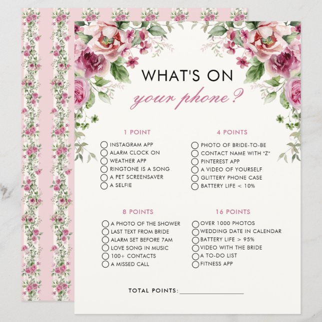 ガーデンパーティーあなたの電話のブライダルシャワーゲーム (正面/裏面)
