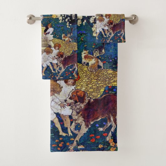 ガーデンパーティーと犬&猫、ジェシー・ウィルコックス・スミス バスタオルセット (インサイチュ)