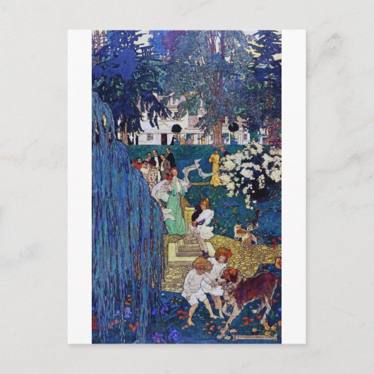 ガーデンパーティーと犬&猫、ジェシー・ウィルコックス・スミス ポストカード (正面)