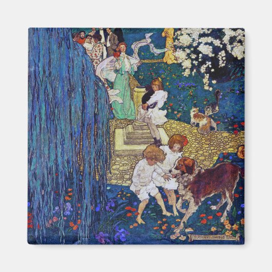 ガーデンパーティーと犬&猫、ジェシー・ウィルコックス・スミス マグネット (正面)