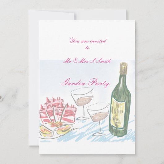ガーデンパーティーのワインと食事への招待 招待状 (正面)