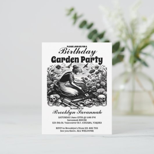 ガーデンパーティーの招待状 ガーデナーの労働 Garden Party ポストカード (スタンド正面)
