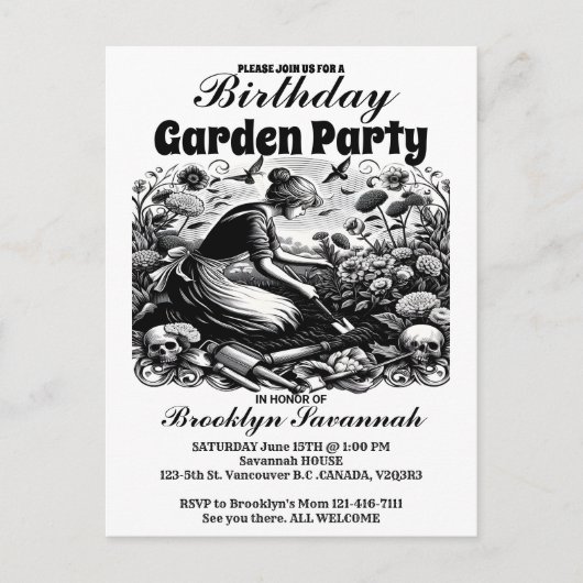 ガーデンパーティーの招待状 ガーデナーの労働 Garden Party ポストカード (正面)