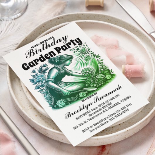 ガーデンパーティーの花咲く庭師のパーティー招待状 ポストカード