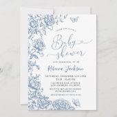 ガーデンパーティーほこりっぽい青い陳腐な赤ちゃんシャワー 招待状 (正面)