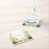 ガーデンパーティーイエローとオリーブのワイルドフラワー スクエアペーパーコースター (インサイチュ)