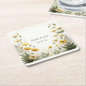 ガーデンパーティーイエローとオリーブのワイルドフラワー スクエアペーパーコースター (アングル)