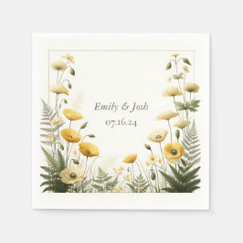 ガーデンパーティーイエローとオリーブのワイルドフラワー スタンダードカクテルナプキン