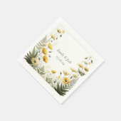 ガーデンパーティーイエローとオリーブのワイルドフラワー スタンダードカクテルナプキン (角)