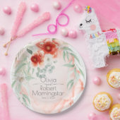 ガーデンパーティーウォーターカラーコーラルフラワー ペーパープレート (パーティー)