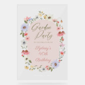 ガーデンパーティーウォーターカラーワイルドフラワーフローラ誕生日 アクリルサイン (正面)