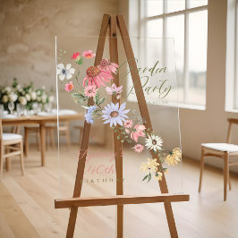 ガーデンパーティーウォーターカラーワイルドフラワーフローラ誕生日 アクリルサイン