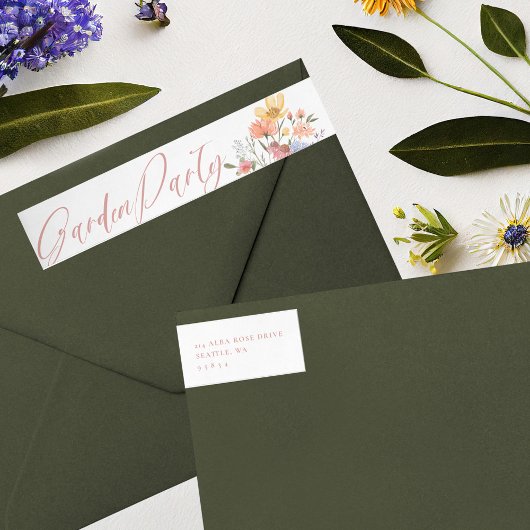 ガーデンパーティーウォーターカラーワイルドフラワーフローラ誕生日 ラップアラウンドラベル