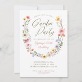 ガーデンパーティーウォーターカラーワイルドフラワーフローラ誕生日 招待状 (正面)
