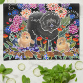 ガーデンパーティーチャウキッチンタオル黒い背景 キッチンタオル (折り畳み)