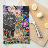 ガーデンパーティーチャウキッチンタオル黒い背景 キッチンタオル (四つ折り)