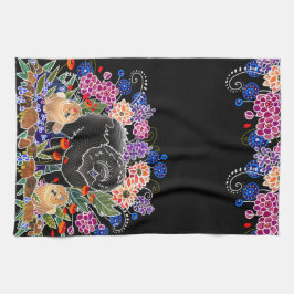 ガーデンパーティーチャウキッチンタオル黒い背景 キッチンタオル