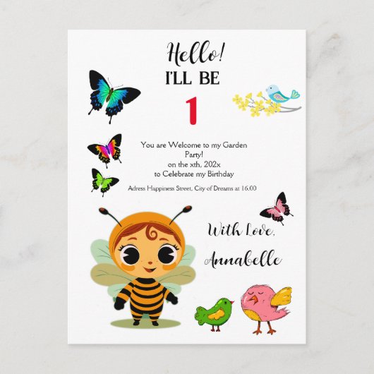 ガーデンパーティーチルドレンお祝い インビテーションポストカード (正面)