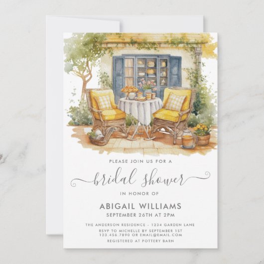 ガーデンパーティーピクニックオレンジシトラスブライダルシャワー 招待状 (正面)