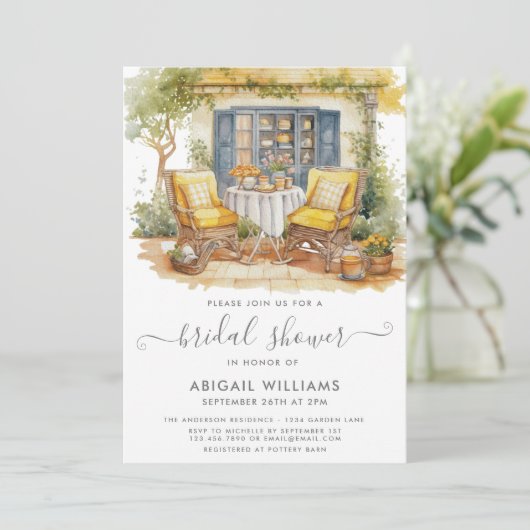 ガーデンパーティーピクニックオレンジシトラスブライダルシャワー 招待状 (スタンド正面)