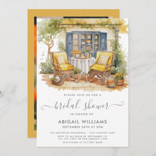 ガーデンパーティーピクニックオレンジシトラスブライダルシャワー 招待状 (正面/裏面)