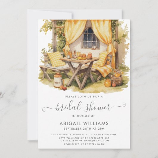 ガーデンパーティーピクニックオレンジシトラスブライダルシャワー 招待状 (正面)