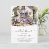 ガーデンパーティーピクニックパープルフローラブライダルシャワー 招待状 (スタンド正面)