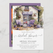 ガーデンパーティーピクニックパープルフローラブライダルシャワー 招待状 (正面/裏面)